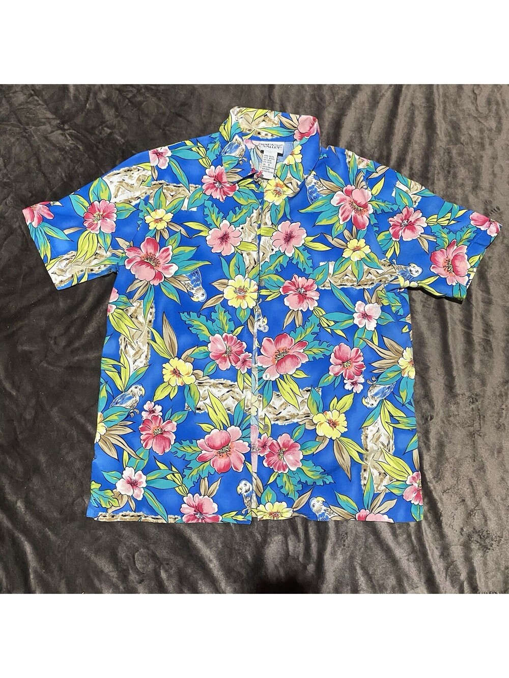 Vintage Napa Valley Tropical Parrot Floral ButtonUp Shirt Size Small Rayon Blend